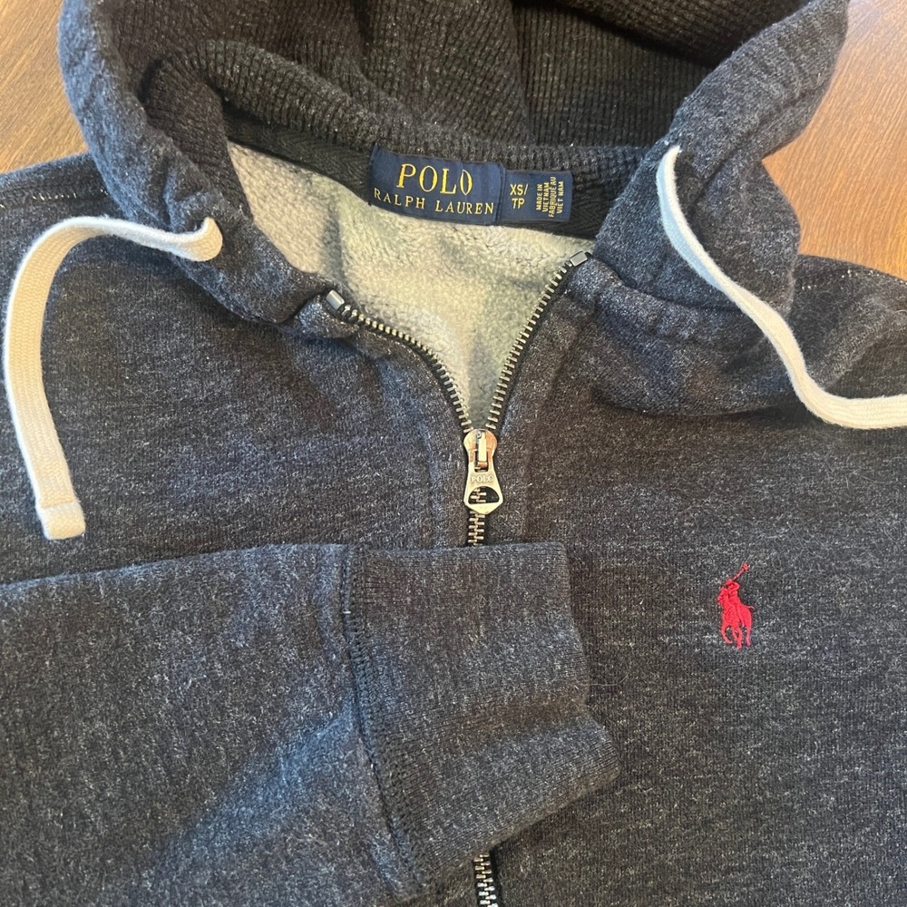 Polo Ralph Lauren Mens XS Full Zip Hoodie Charcoal Heather Grey Red Pony Logo